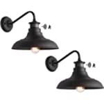 Untrammelife Gooseneck Wall Sconce Barn Lights, 2-Packs Matte Black Farmhouse Outdoor Wall Lights Dusk to Dawn Motion Sensor for House Deck Porch Patio, 10.5&#39;&#39;x12.25&#39;&#39;(Bulbs Included)