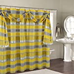 BH Home Venezia Fabric Shower Curtain with Scarf Made Out 100% Polyester. (Veneiza Yellow/Gray)