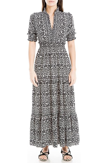 Women's Elbow Length Sleeve Print Tiered Maxi Dress