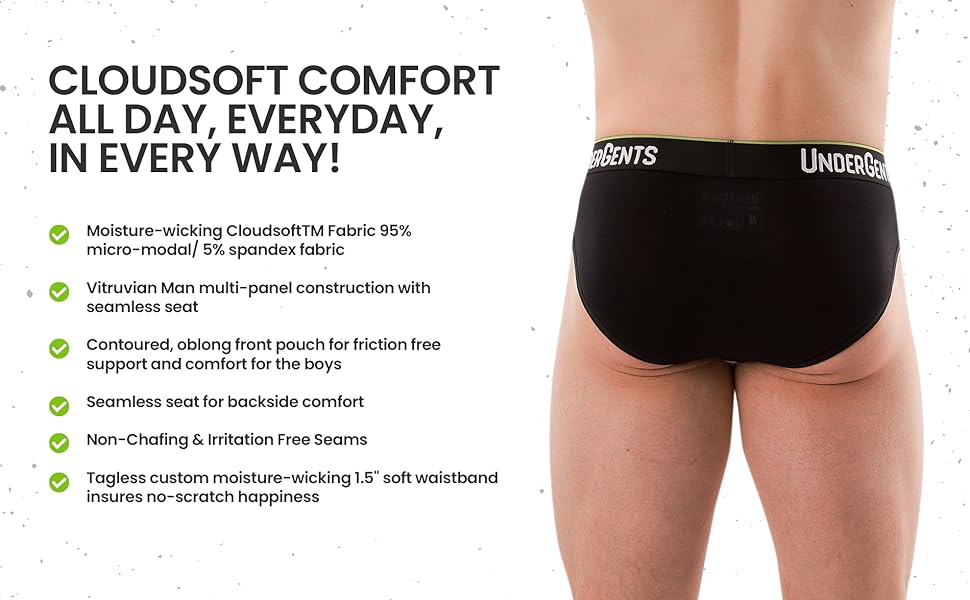 mositure wicking, 95% micro modal, softer than cotton, seamless rear. tagless waistband. 