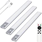 Under Cabinet Lighting Remote Control &amp; Motion Sensor, 92-LED Closet Lights with Dimmer Timer, Rechargeable Wireless Stick on Kitchen Light, Night Safe Light for Cupboard Stairs Counter Pantry 3 Pack