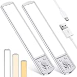 LED Closet Light Motion Sensor: 66-Led Under Cabinet Light Battery Operated 3 Color Dimmable USB Rechargeable Magnetic Counter Light for Kitchen Cupboard Stair Hallway Pantry 9 Inch 2 Pack