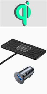 wireless car charger with QC 3.0 power adapter for iPhone 12 11 X Samsung Galaxy Android Cell Phone