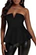 SheIn Women's Notched Neck Tube Top Sleeveless Peplum Blouse Strapless Party Bandeau Tops