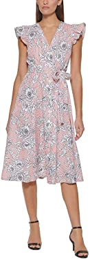 Tommy Hilfiger Women's Cornell Beach Roses Flutter Sleeve Dress