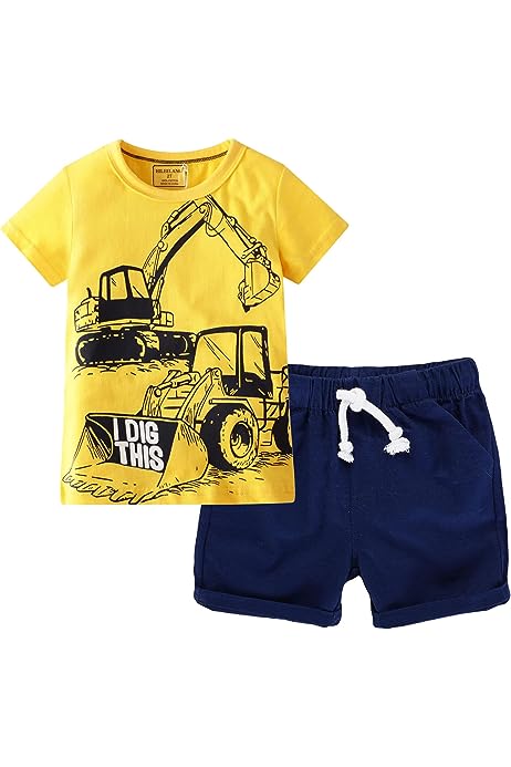 Cotton Toddler Boy Clothes, Summer Outfits for Kids Shorts Sleeve T-Shirt and Pants Set 2-7T