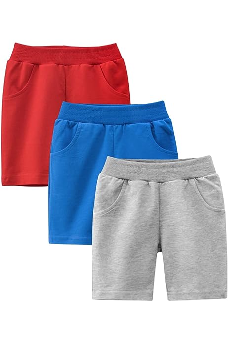 Toddler Boys Summer Knit Shorts with Pocket, 2/3/4 Pack Baby Pull-On Soft Active Shorts