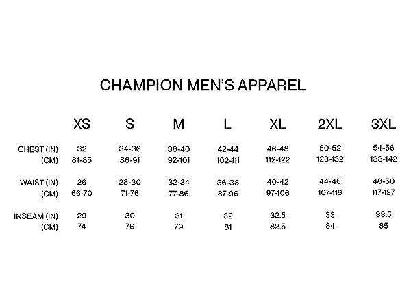 Champion Men''s Size Chart