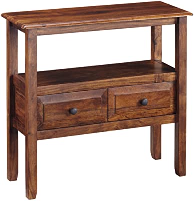 Signature Design by Ashley Abbonto Traditional Accent Table with Drawers and Display Shelf, Brown