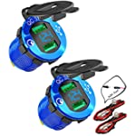 DAIERTEK 2pcs Car 12V USB Charger Socket 2 Port QC 3.0 with Blue LED Voltmeter Waterproof Cover &amp; 10A Fuse Wires for Automotive RV RZR ATV Bus Truck Marine Boat