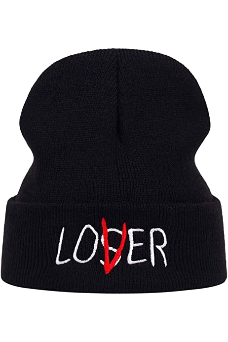 Winter Beanie Knit Hats for Men and Women Friends and Loser Letter Warm Cuffed Plain Stretchy Soft Daily Skiing Cap