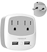 European Travel Plug Adapter, TESSAN US to Europe Plug Adaptor with 2 USB Charger 2 American Outl...