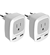 European Plug Adapter 2 Pack, TESSAN International Travel Power Outlet Adaptor with 2 USB, Type C...