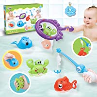 Dwi Dowellin Bath Toys Fishing Games with Fish Net Squirt Fishes Crab Pool Bath Time Bathtub Toy for Toddlers Baby Kids Infan