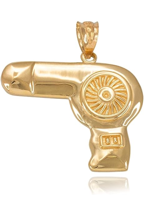Polished 14k Yellow Gold Hair Stylist Hair Blow Dryer Charm Pendant
