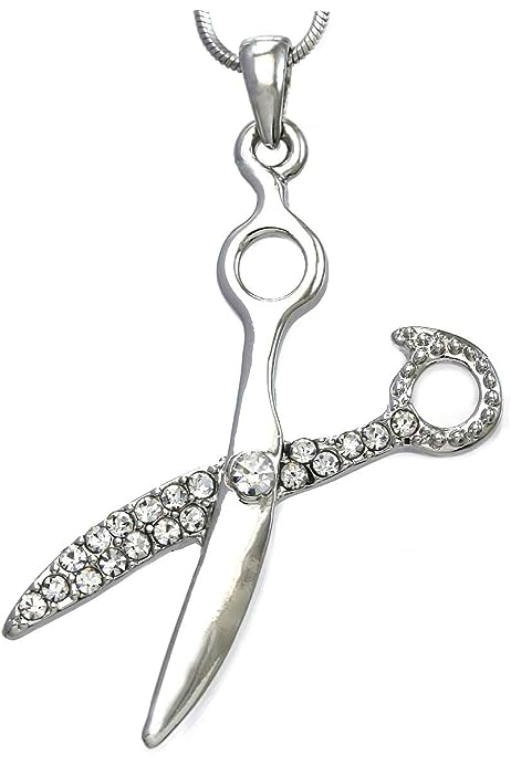 SoulBreeze Hair Stylist Scissors Beauty Salon Pendant Necklace Charm Clear Rhinestones Fashion Jewelry