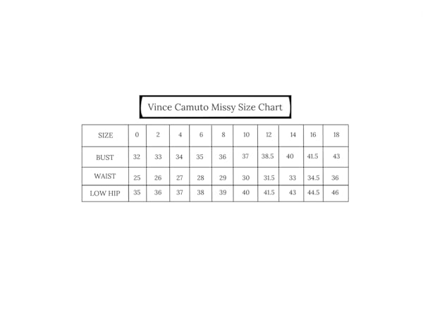 Vince Camuto Missy Size Chart