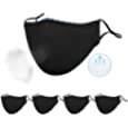 Black Reusable Cloth Face Mask - 5 Pack Washable &amp; Breathable Cotton Masks for Adult Men &amp; Women with Filter Pocket &amp; Nose wire &amp; Adjustable Ear Loops