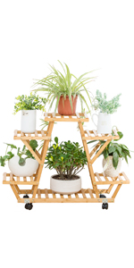 Bamboo Rolling 6 Tier Plant Stand Rack Multiple Flower Pot Holder Shelf