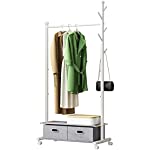 3-in-1 Rolling Clothes Rack, JZM Clothes Rack with Storage Drawers, 5 Side Hooks, 2 Lockable Wheels, Rolling Garment Rack, Clothes Hanging Rack with Shelves for Closet Hallway Bedroom