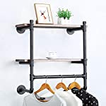 Industrial Pipe Clothing Rack Wall Mounted with Wood Shelf,Rustic Retail Garment Rack Display Rack Cloths Rack,Pipe Shelving Floating Shelves
