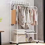 Untyo Clothes Rack with Wheels Double Rails Clothing Rack Rolling Rack for Indoor Bedroom Clothes Rack Max Load 110LBS Shelf on Wheels