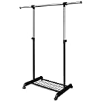 LiaMeE Free Standing Clothing Rack on Wheels, Adjustable Garment Rack &amp; Organizer, Extendable Rolling Clothes Rack with Shelf &amp; Grid, Easy Assembly Standard Rod for Hanging Clothes, Black &amp; Chrome