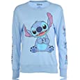 Ladies Lilo and Stitch Shirt - Ladies Classic Lilo and Stitch Long Sleeve Top with Sleeve Prints (Blue, X-Large)