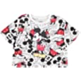 Disney Ladies Mickey Mouse Fashion Shirt Mickey Mouse Clothing - Mickey Mouse Allover Print Crop Top T-Shirt (White, X-Large)