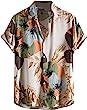 Romwe Men's Short Sleeve Hawaiian Shirt Tropical Print Casual Button Down Aloha Shirt