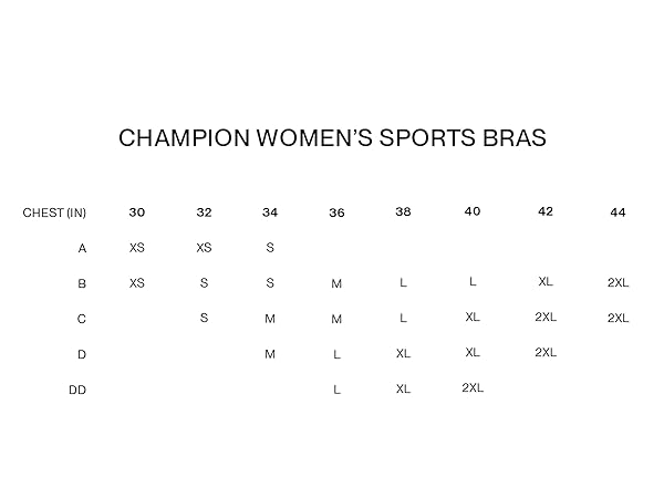 Champion Womens Sports Bra Size Chart