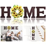 Guudoo Wall Hanging Wood Home Letters, Decorative Wooden Home Sign with Artificial Sunflower Wreath for O, Rustic Wall Decor Art, Farmhouse Wall Decoration for House Living Room Kitchen Entryway