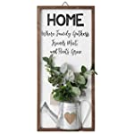 TERESA&#39;S COLLECTIONS Large Modern Farmhouse Wood Home Sign for Decor 21 x 10 inch, Vertical Rustic Gather Sign with Artificial Eucalyptus for Living Room, Family Wall Decor for Dining Room