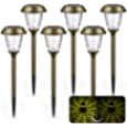 XMCOSY+ Solar Lights Outdoor Waterproof, 6 Pack Solar Pathway Lights Auto On/Off 10-25 LM, Outdoor Lights Solar Powered Warm White Bubble Glass Stainless Steel Metal LED Landscape Lighting for Garden