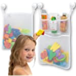 2 x Mesh Bath Toy Organizer + 6 Ultra Strong Hooks – The Perfect Bathtub Toy Holder &amp; Bathroom or Shower Caddy – These Multi-use Net Bags Make Baby Bath Toy Storage Easy – For Kids &amp; Toddlers