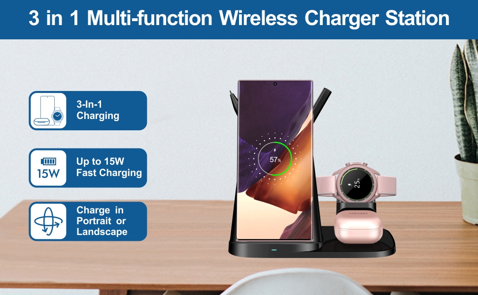 3 in 1 wireless charger stand for samsung Galaxy android devices