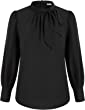 GRACE KARIN Women's Bow Tie Neck Long Sleeve Chiffon Blouses Pleated Mock Neck Casual Work Shirt Top