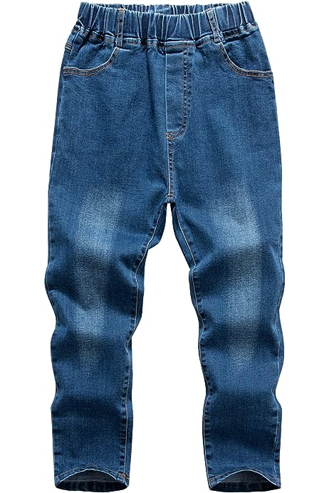 Boys' Blue Denim Jeans Elastic Waist Cotton Pants for Kids