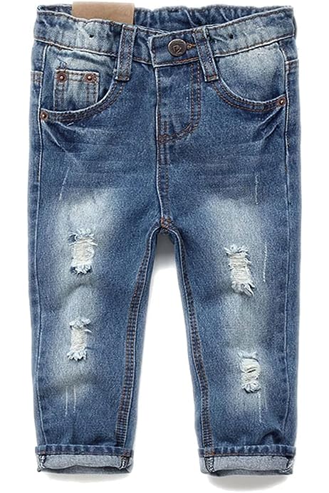 Baby Girl Boy Jeans,Little Kid Elastic Band Inside Ripped Denim Jeans Pants