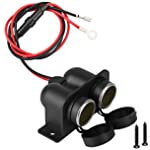 Car Cigarette Lighter Socket, Waterproof Motorcycle Cigarette Lighter Splitter for Marine/Truck/ATV/Rv/Boat - 12V/24V Power Outlet Receptacle with Fuse &amp; Cable(Ring Terminals)