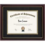 Yeesopin 8.5×11 Diploma Frame, Cherry Red Brown Frames, Made for Certificates, Document Degree Holder, Displays 8.5×11 Inch With Mat or 11×14 Inch Without Mat(Double Mat, Black With Gold Rim)