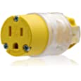 ELEGRP Lighted 15 Amp 125 Volt NEMA 5-15R 2 Pole 3 Wire Grounding Straight Blade Electrical Plug Replacement Cord Outlet Commercial Grade, Yellow, 1 Pack