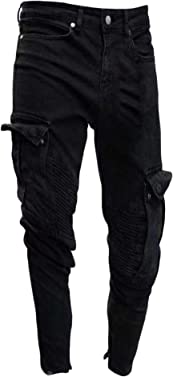 Andongnywell Men's Distressed Biker Skinny Jeans Man's Ripped Stretch Slim Fit Denim Pants Trousers