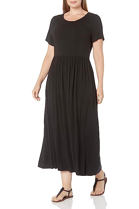 Women's Short-Sleeve Waisted Maxi Dress (Available in Plus Size)