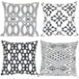 Throw Pillow Covers Set of 4 Modern Geometric Decorative Throw Pillow Case Square Throw Pillow Cover Cushion Case for Home Decor Living Room Cushions Sofa Chair Bed Farmhouse Outdoor(18&quot; x 18&quot;, Black)