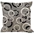 HGOD DESIGNS White Gray and Black Circle Print Decorative Throw Pillow Cover Cushion Cover Home Office Square for Room Sofa 18 Inch