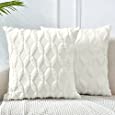 LHKIS Throw Pillow Covers 16x16, Off White Decorative Pillow Case Cushion Cover with Velvet Luxury Soft Plush Short Wool for Couch Sofa Bedroom Car, Set of 2