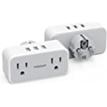 Type E F Plug Adapter 2 Pack, TESSAN Germany France Power Adapter, Schuko Converter with 2 AC Outlet 3 USB Charger, Travel Adaptor for US to Europe EU Spain Iceland Korea Greece Russia German French