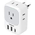 European Travel Plug Adapter, TESSAN International Power Plug Adapter with 3 USB Ports (1 USB C Port), Type C 4 AC Outlet Adaptor Charger for US to Most of Europe Iceland Spain Italy France Germany