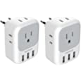 European Travel Plug Adapter, TESSAN US to Europe Power Adapter with 4 AC Outlets and 3 USB, Euro Charger Adaptor Type C for USA to EU Iceland Italy Spain France Germany Greece, 2-Pack
